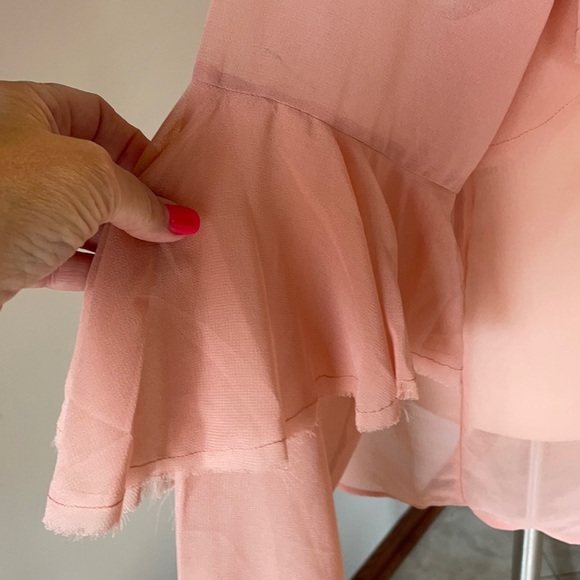 NWT ASOS RAW RUFFLED SHEER BLOUSE. Long sleeve. Crew neck peachy pink size 8 - Picture 4 of 15